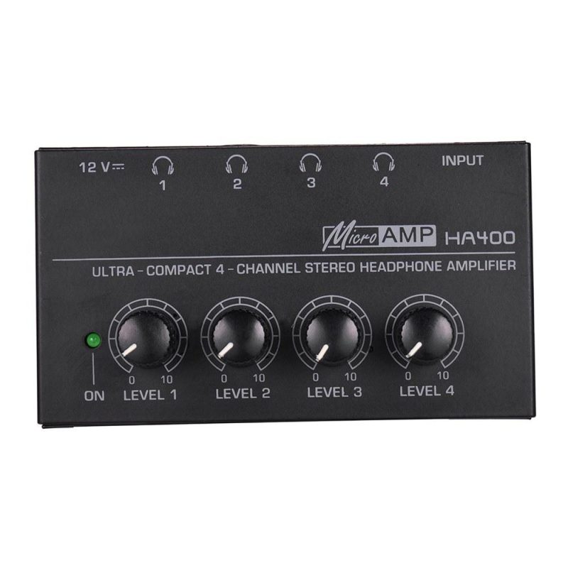 Pro Audio Equipment |   HA400 Ultra-compact 4 Channels Mini Audio Stereo Headphone Amplifier with Power Adapter Black Musical Instruments Black