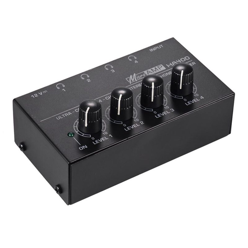 Pro Audio Equipment |   HA400 Ultra-compact 4 Channels Mini Audio Stereo Headphone Amplifier with Power Adapter Black Musical Instruments Black