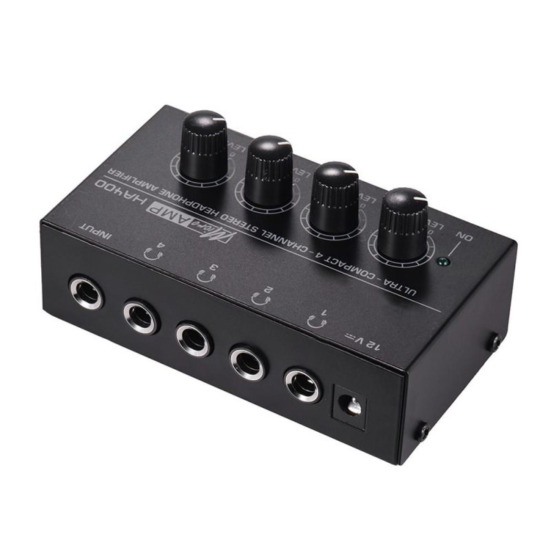 Pro Audio Equipment |   HA400 Ultra-compact 4 Channels Mini Audio Stereo Headphone Amplifier with Power Adapter Black Musical Instruments Black