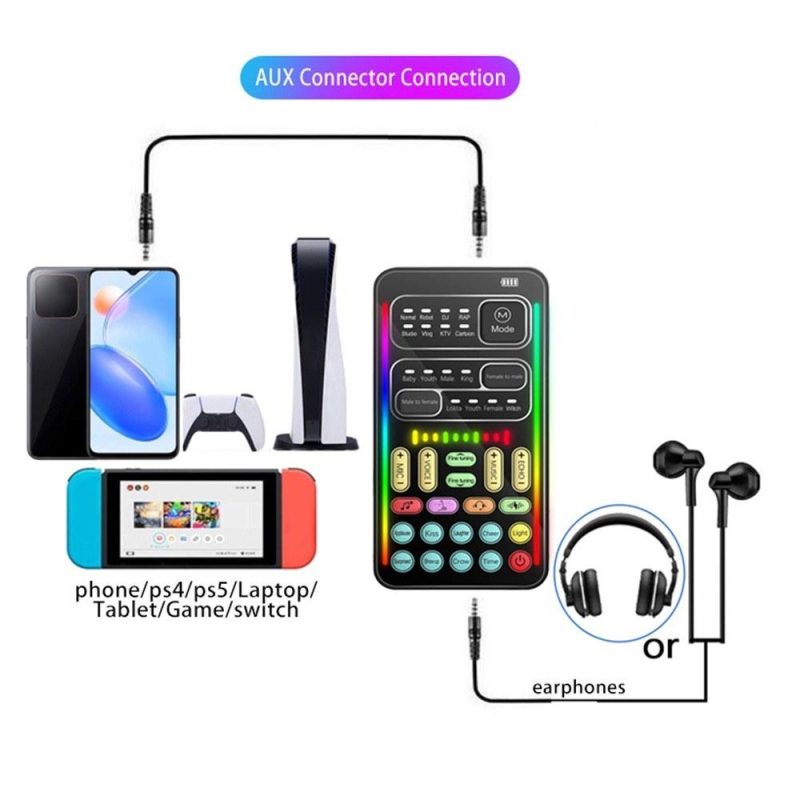 Pro Audio Equipment |   I9 Voice Changer Sound Card: Portable, Handheld, and Multifunctional Sound Effects Machine for Live Broadcast, Gaming, and Voice Chat Black Musical Instruments Black