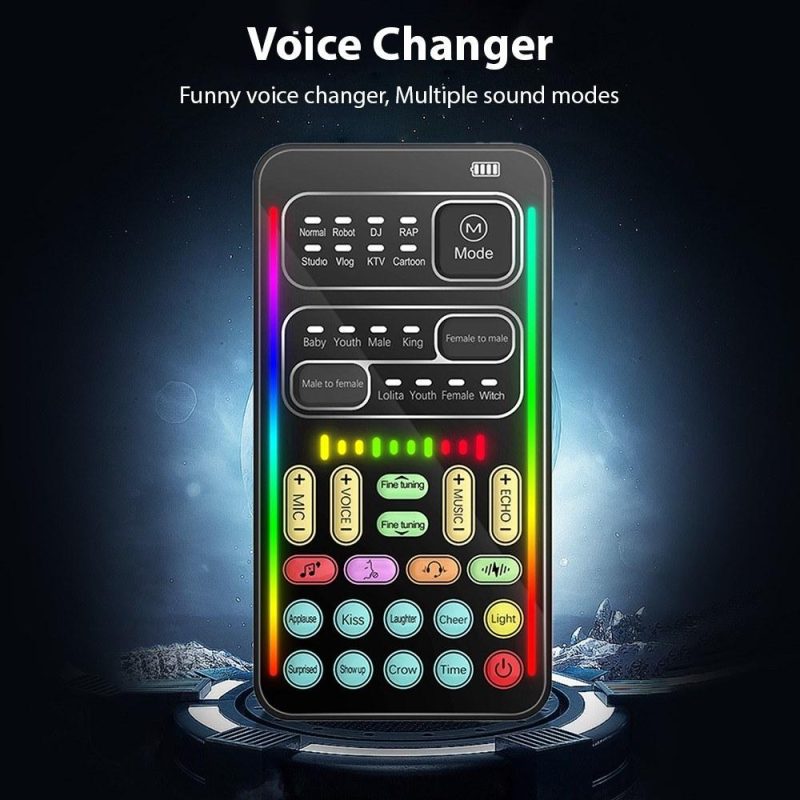 Pro Audio Equipment |   I9 Voice Changer Sound Card: Portable, Handheld, and Multifunctional Sound Effects Machine for Live Broadcast, Gaming, and Voice Chat Black Musical Instruments Black