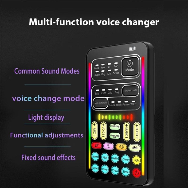 Pro Audio Equipment |   I9 Voice Changer Sound Card: Portable, Handheld, and Multifunctional Sound Effects Machine for Live Broadcast, Gaming, and Voice Chat Black Musical Instruments Black