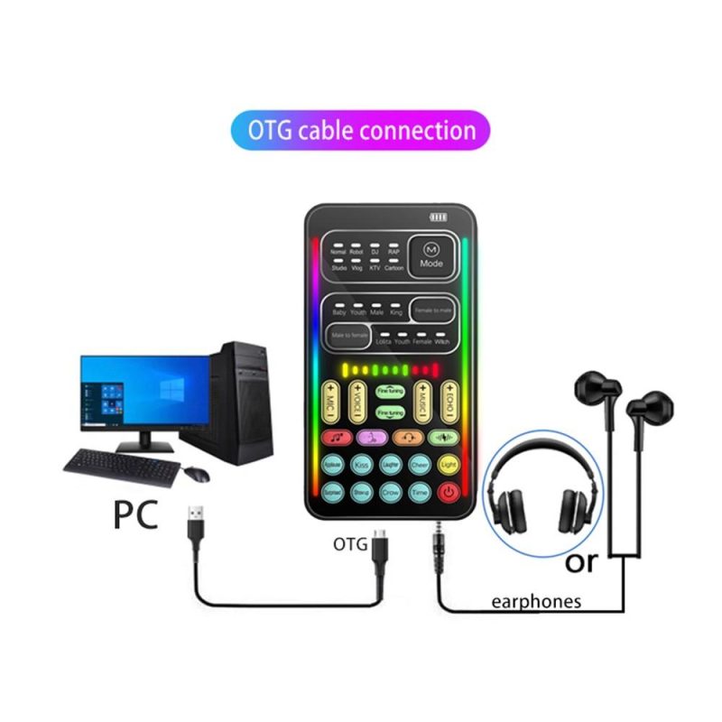 Pro Audio Equipment |   I9 Voice Changer Sound Card: Portable, Handheld, and Multifunctional Sound Effects Machine for Live Broadcast, Gaming, and Voice Chat Black Musical Instruments Black