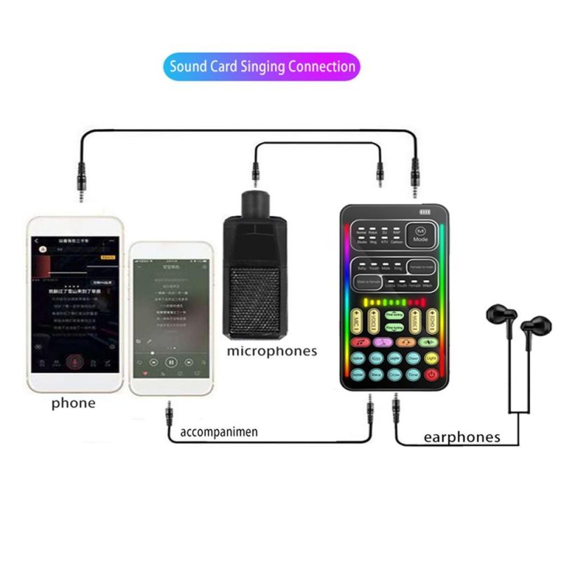 Pro Audio Equipment |   I9 Voice Changer Sound Card: Portable, Handheld, and Multifunctional Sound Effects Machine for Live Broadcast, Gaming, and Voice Chat Black Musical Instruments Black