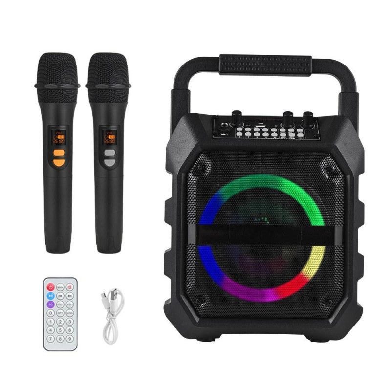 Pro Audio Equipment |   K6S Mini Karaoke Machine Wireless Microphone and Speaker Set with 2 Microphone Black Musical Instruments Black