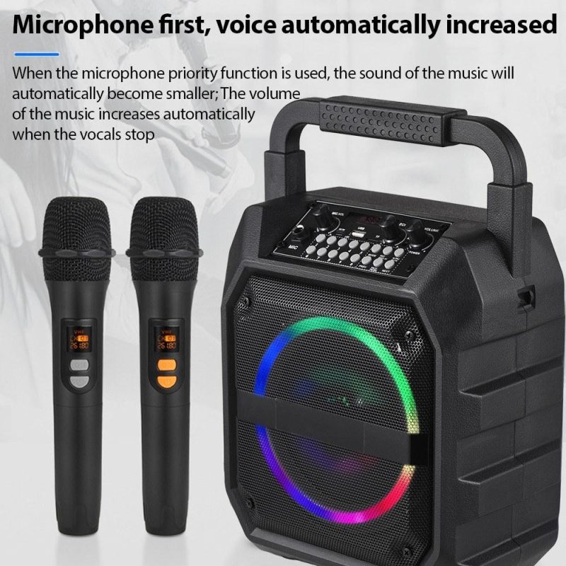 Pro Audio Equipment |   K6S Mini Karaoke Machine Wireless Microphone and Speaker Set with 2 Microphone Black Musical Instruments Black