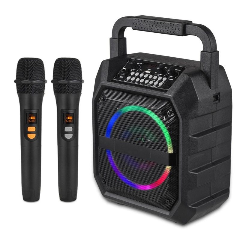 Pro Audio Equipment |   K6S Mini Karaoke Machine Wireless Microphone and Speaker Set with 2 Microphone Black Musical Instruments Black