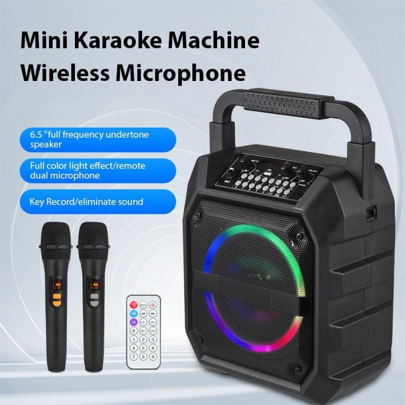 Pro Audio Equipment |   K6S Mini Karaoke Machine Wireless Microphone and Speaker Set with 2 Microphone Black Musical Instruments Black