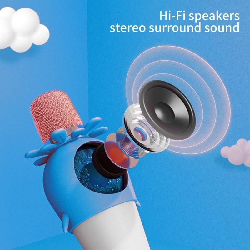 Pro Audio Equipment |   Karaoke Microphone Portable Handheld Mic with Speaker Noise Reduction LED 7 Color Lights Echo Controls Blue Musical Instruments Blue