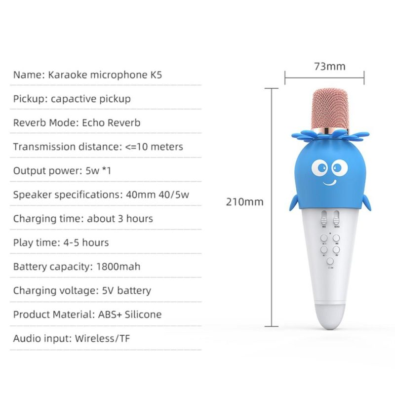 Pro Audio Equipment |   Karaoke Microphone Portable Handheld Mic with Speaker Noise Reduction LED 7 Color Lights Echo Controls Blue Musical Instruments Blue