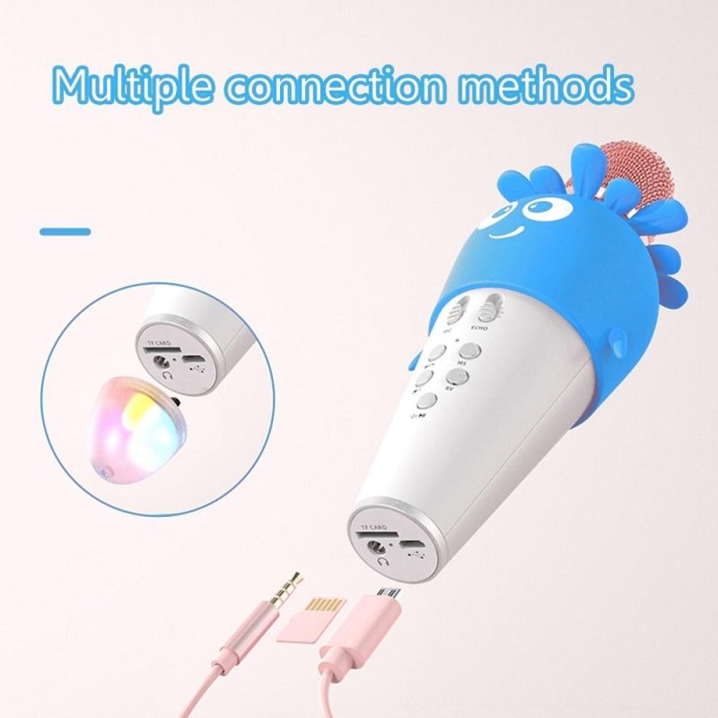 Pro Audio Equipment |   Karaoke Microphone Portable Handheld Mic with Speaker Noise Reduction LED 7 Color Lights Echo Controls Blue Musical Instruments Blue