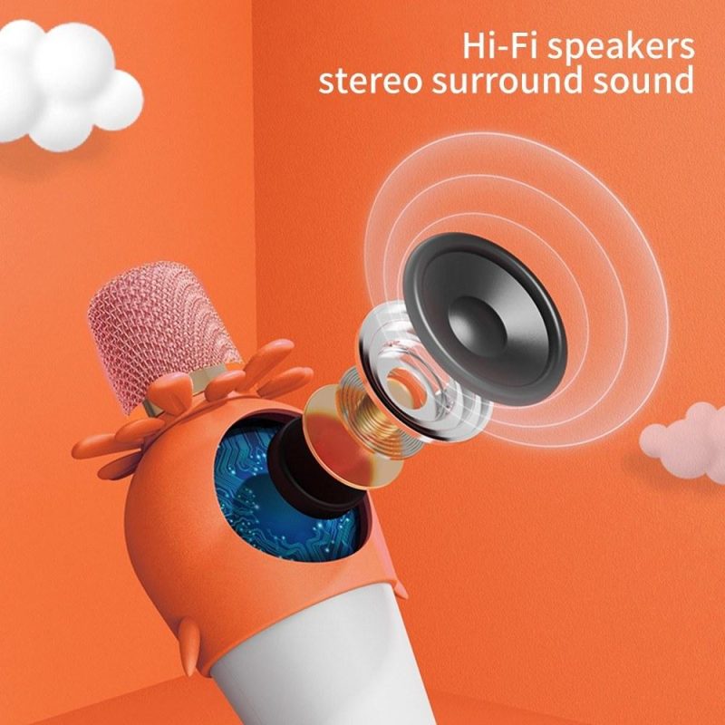 Pro Audio Equipment |   Karaoke Microphone Portable Handheld Mic with Speaker Noise Reduction LED 7 Color Lights Echo Controls Orange Musical Instruments Orange