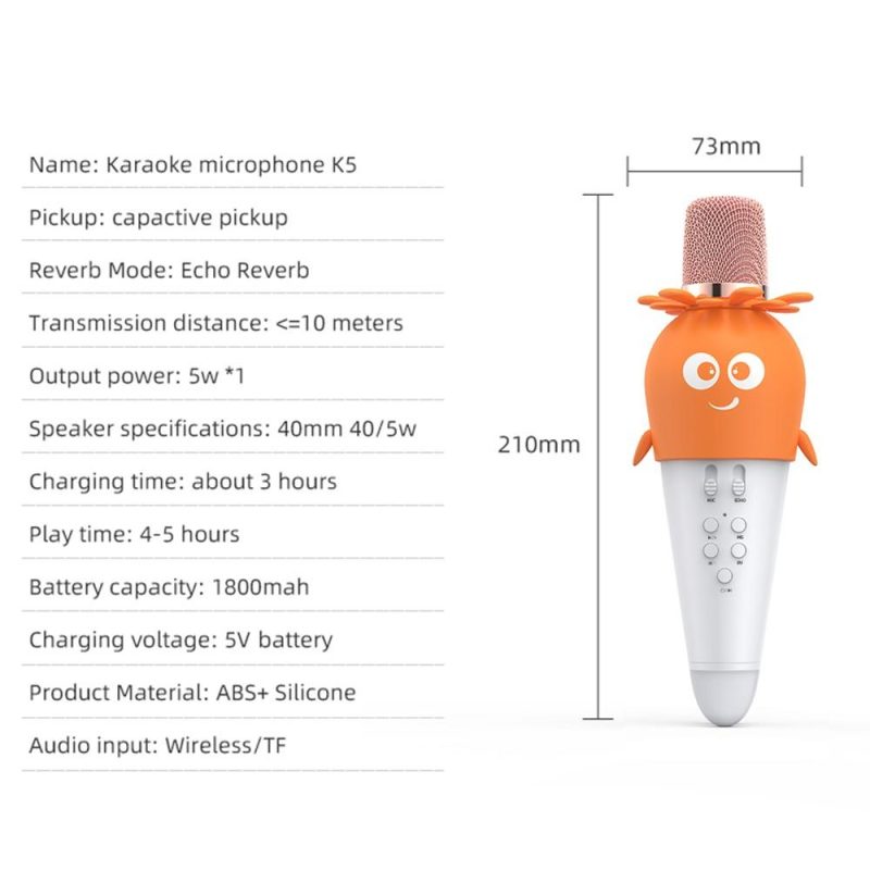 Pro Audio Equipment |   Karaoke Microphone Portable Handheld Mic with Speaker Noise Reduction LED 7 Color Lights Echo Controls Orange Musical Instruments Orange