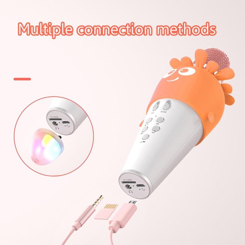 Pro Audio Equipment |   Karaoke Microphone Portable Handheld Mic with Speaker Noise Reduction LED 7 Color Lights Echo Controls Orange Musical Instruments Orange