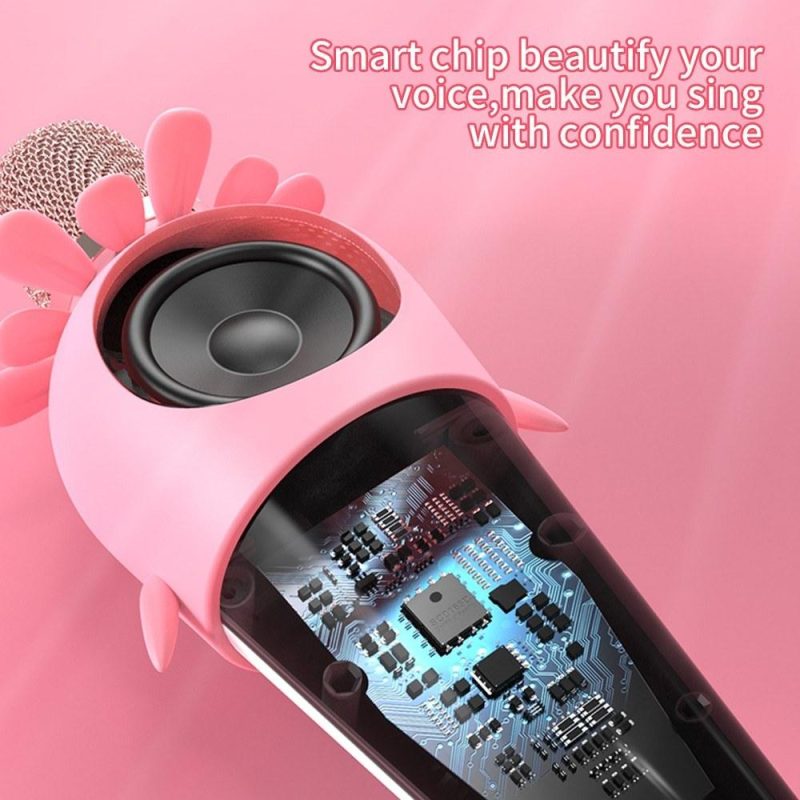 Pro Audio Equipment |   Karaoke Microphone Portable Handheld Mic with Speaker Noise Reduction LED 7 Color Lights Echo Controls Pink Musical Instruments Pink