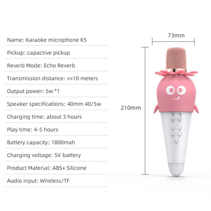 Pro Audio Equipment |   Karaoke Microphone Portable Handheld Mic with Speaker Noise Reduction LED 7 Color Lights Echo Controls Pink Musical Instruments Pink