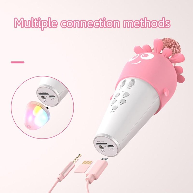 Pro Audio Equipment |   Karaoke Microphone Portable Handheld Mic with Speaker Noise Reduction LED 7 Color Lights Echo Controls Pink Musical Instruments Pink