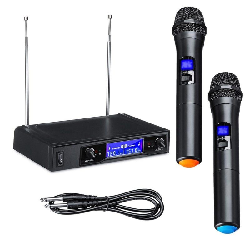 Pro Audio Equipment |   Karaoke Microphones UHF Professional 2 CH Cordless Dual Handheld Microphone Digital LCD Display Mic System Black Musical Instruments Black