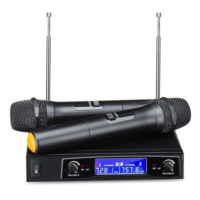 Pro Audio Equipment |   Karaoke Microphones UHF Professional 2 CH Cordless Dual Handheld Microphone Digital LCD Display Mic System Black Musical Instruments Black