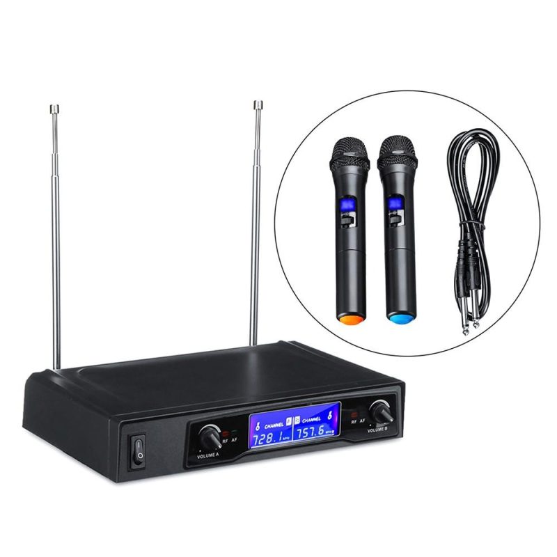 Pro Audio Equipment |   Karaoke Microphones UHF Professional 2 CH Cordless Dual Handheld Microphone Digital LCD Display Mic System Black Musical Instruments Black