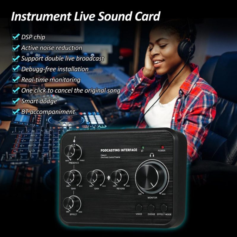 Pro Audio Equipment |   KX-S01 Professional Sound Card for Instrument Playing and Singing Rechargeable Podcast Production Studio One Knob Control Black Musical Instruments Black