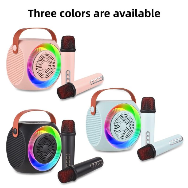 Pro Audio Equipment |   L2 Mini Karaoke Machine Wireless Microphone and Speaker Set with 2 Microphone LED Color Light Black Musical Instruments Black