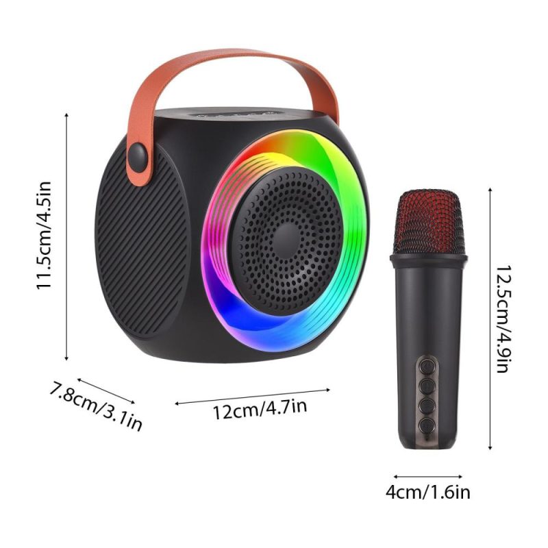 Pro Audio Equipment |   L2 Mini Karaoke Machine Wireless Microphone and Speaker Set with 2 Microphone LED Color Light Black Musical Instruments Black