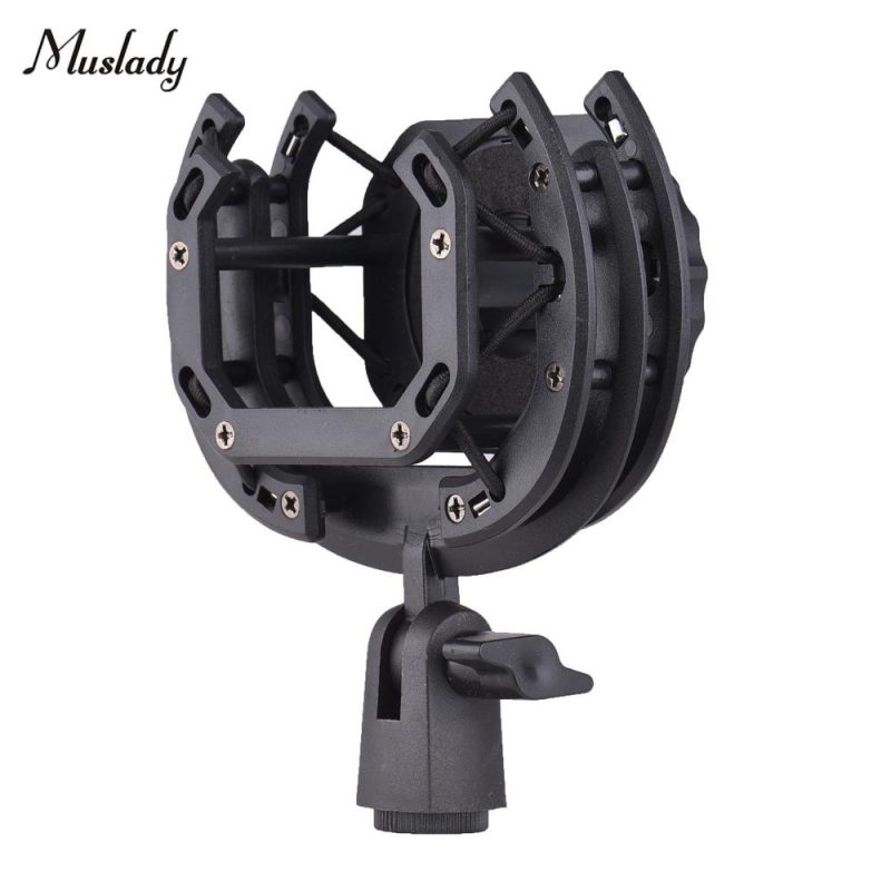 Pro Audio Equipment |   Microphone Shock Mount Suspension Holder Clip 180° Foldable for Condenser Microphone Mounting Black Musical Instruments Black