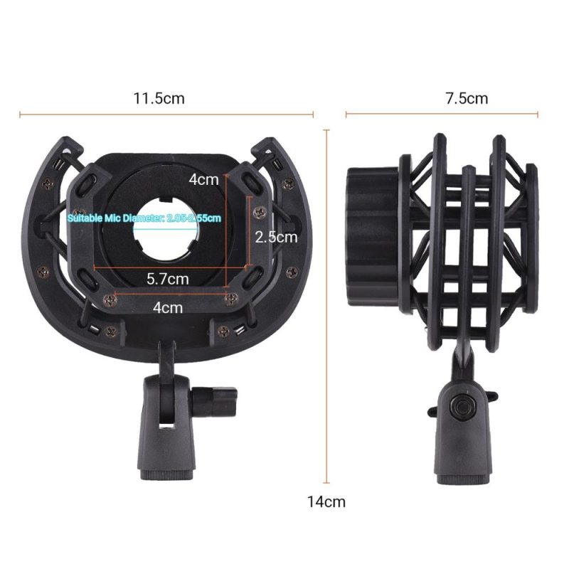 Pro Audio Equipment |   Microphone Shock Mount Suspension Holder Clip 180° Foldable for Condenser Microphone Mounting Black Musical Instruments Black