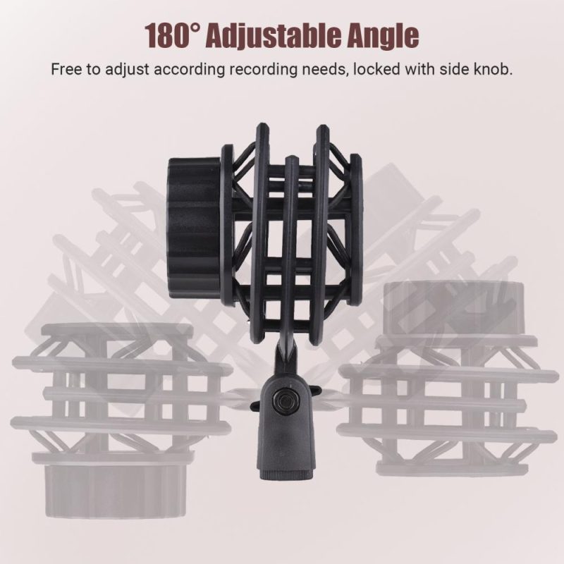 Pro Audio Equipment |   Microphone Shock Mount Suspension Holder Clip 180° Foldable for Condenser Microphone Mounting Black Musical Instruments Black