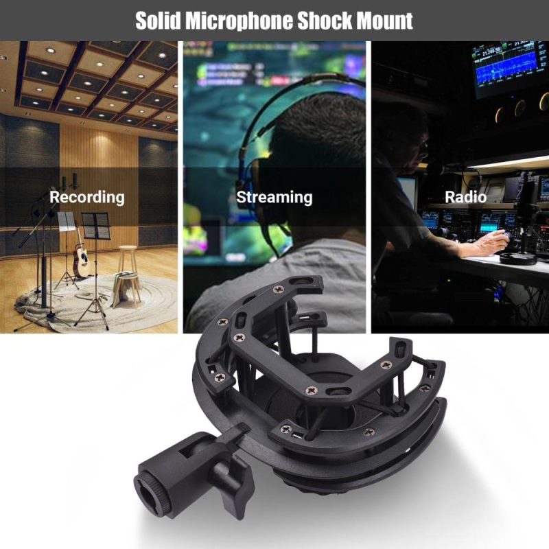 Pro Audio Equipment |   Microphone Shock Mount Suspension Holder Clip 180° Foldable for Condenser Microphone Mounting Black Musical Instruments Black