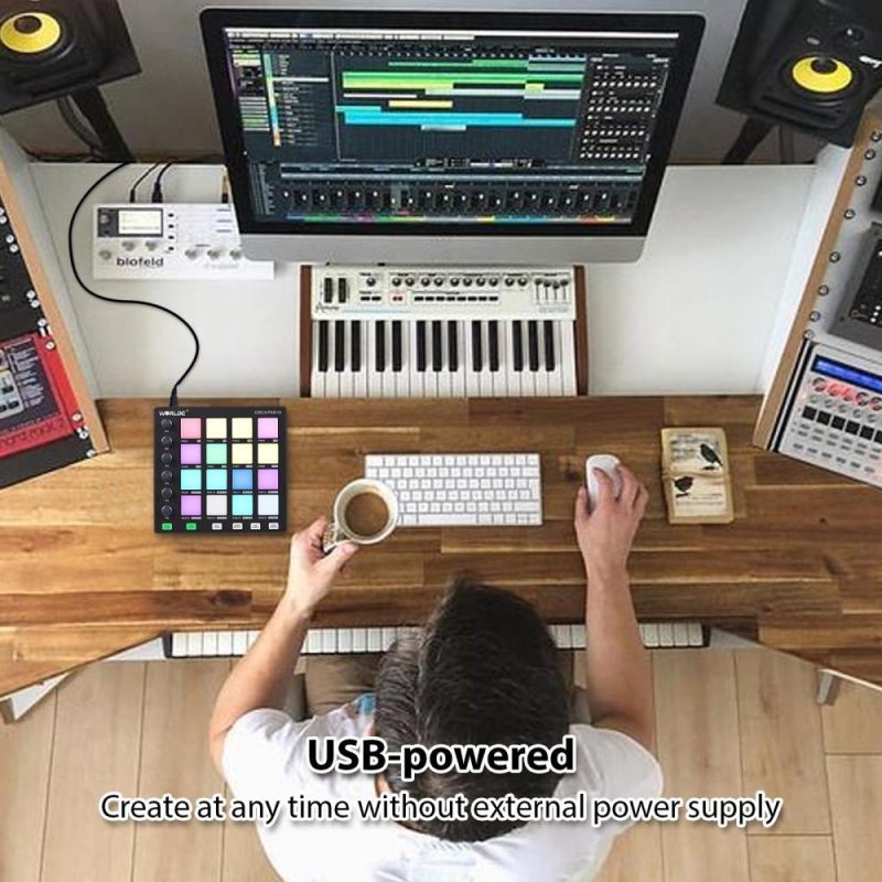 Pro Audio Equipment |   MIDI Controller Beat Maker Machine Portable Mini MIDI Controller Pad USB for Beginner Music Production Black Musical Instruments Black