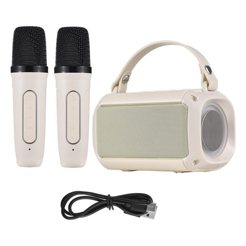 Pro Audio Equipment |   Mini Karaoke Machine with 2 Wireless Microphones Portable BT Speaker Beige Musical Instruments Beige