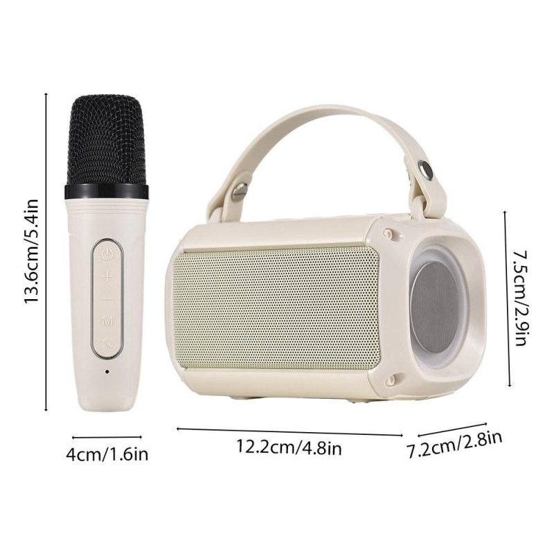 Pro Audio Equipment |   Mini Karaoke Machine with 2 Wireless Microphones Portable BT Speaker Beige Musical Instruments Beige