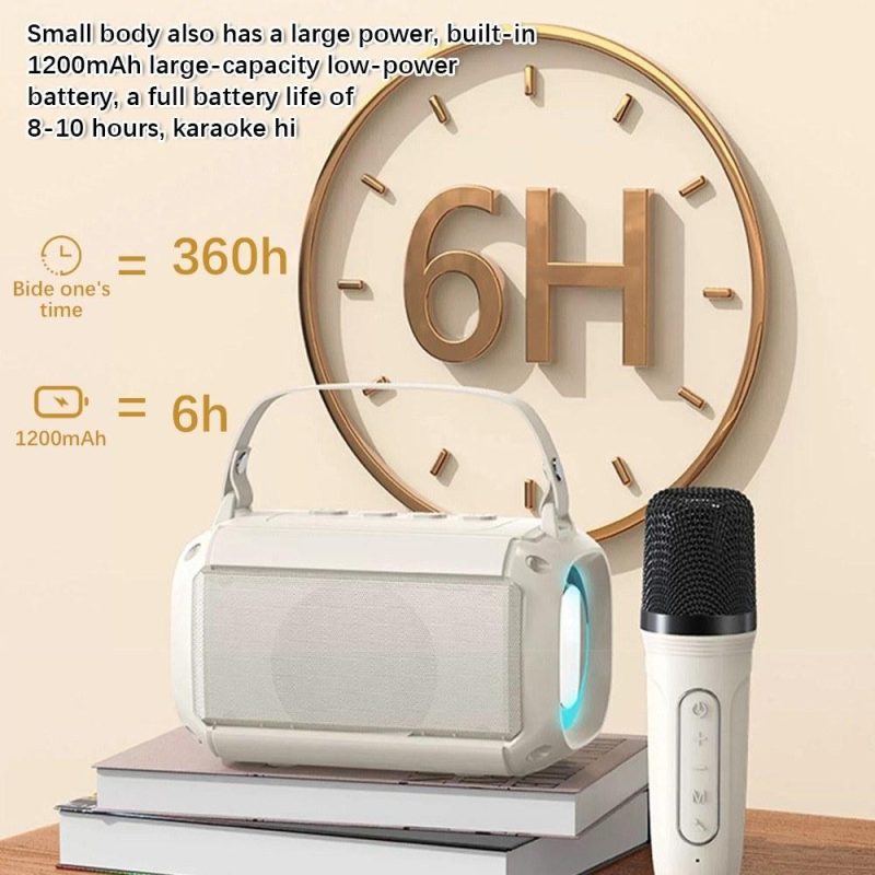 Pro Audio Equipment |   Mini Karaoke Machine with 2 Wireless Microphones Portable BT Speaker Beige Musical Instruments Beige