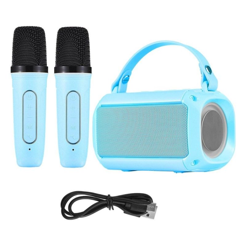 Pro Audio Equipment |   Mini Karaoke Machine with 2 Wireless Microphones Portable BT Speaker Blue Musical Instruments Blue