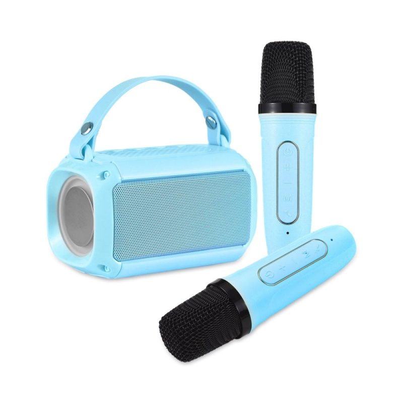 Pro Audio Equipment |   Mini Karaoke Machine with 2 Wireless Microphones Portable BT Speaker Blue Musical Instruments Blue