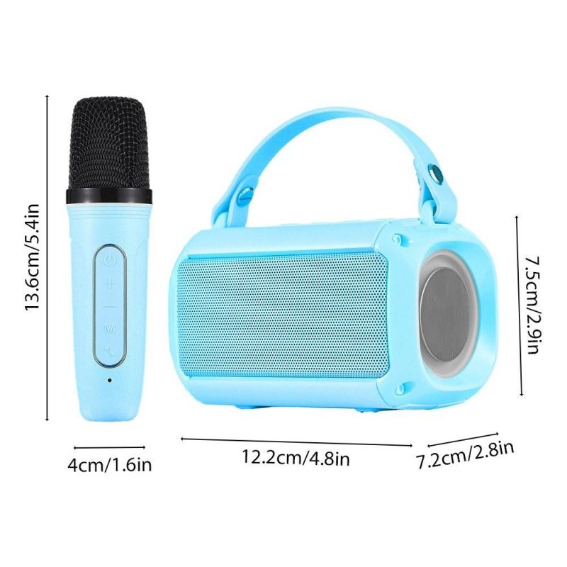 Pro Audio Equipment |   Mini Karaoke Machine with 2 Wireless Microphones Portable BT Speaker Blue Musical Instruments Blue