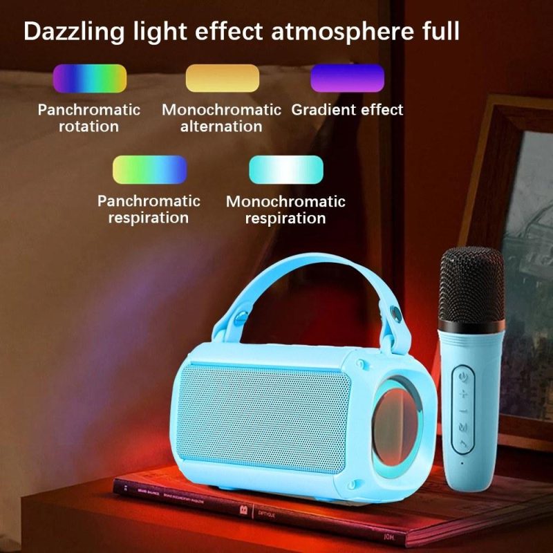 Pro Audio Equipment |   Mini Karaoke Machine with 2 Wireless Microphones Portable BT Speaker Blue Musical Instruments Blue