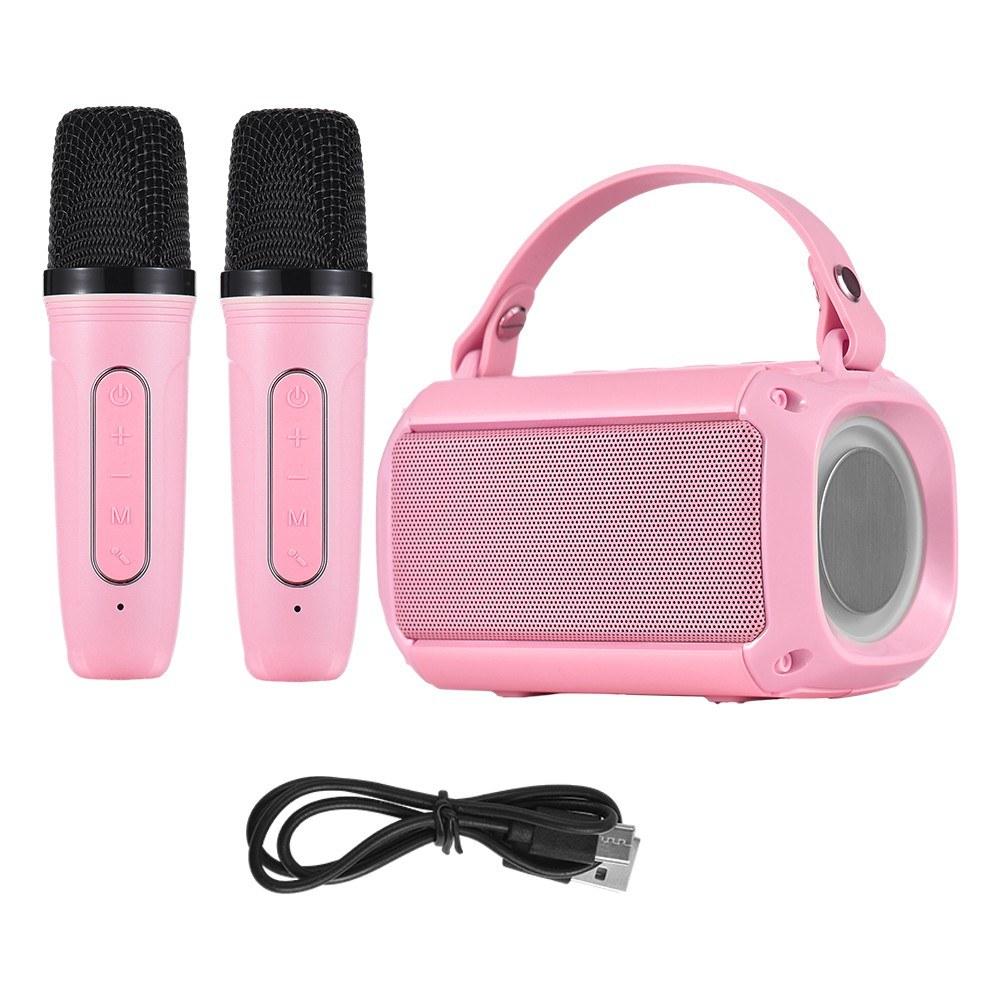 Pro Audio Equipment |   Mini Karaoke Machine with 2 Wireless Microphones Portable BT Speaker Pink Musical Instruments Pink