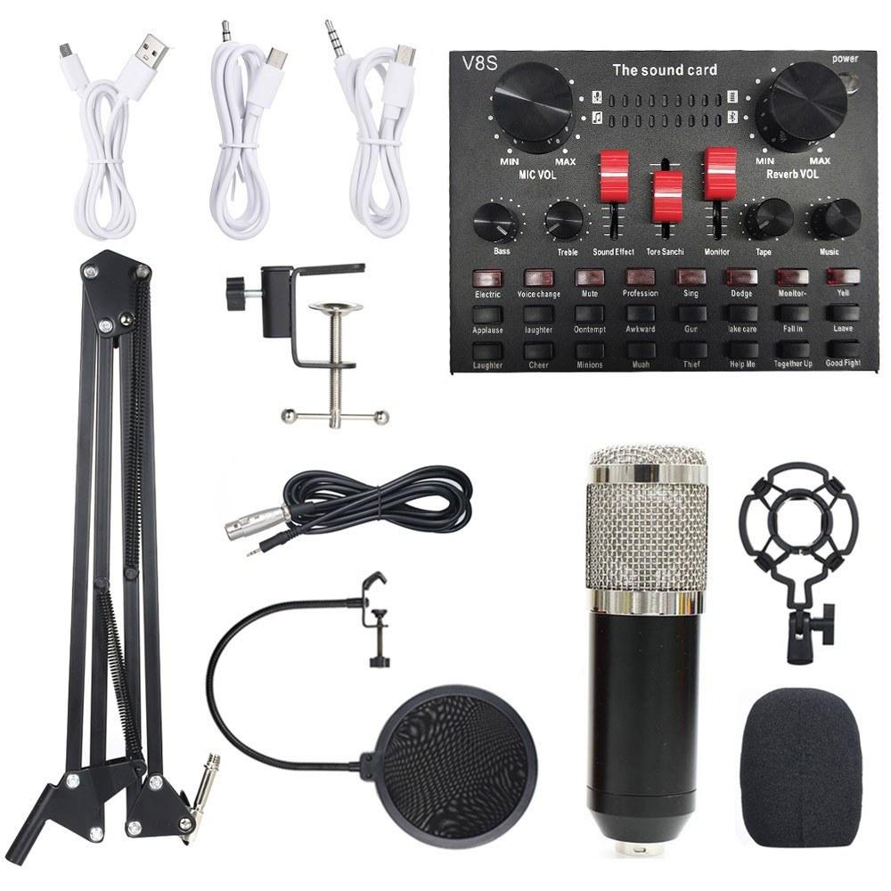 Pro Audio Equipment |   Multi-functional Live Sound Card BM800 Microphone Set Audio Recording Equipments (Black & Gold) Black+Silver Musical Instruments Black+Silver