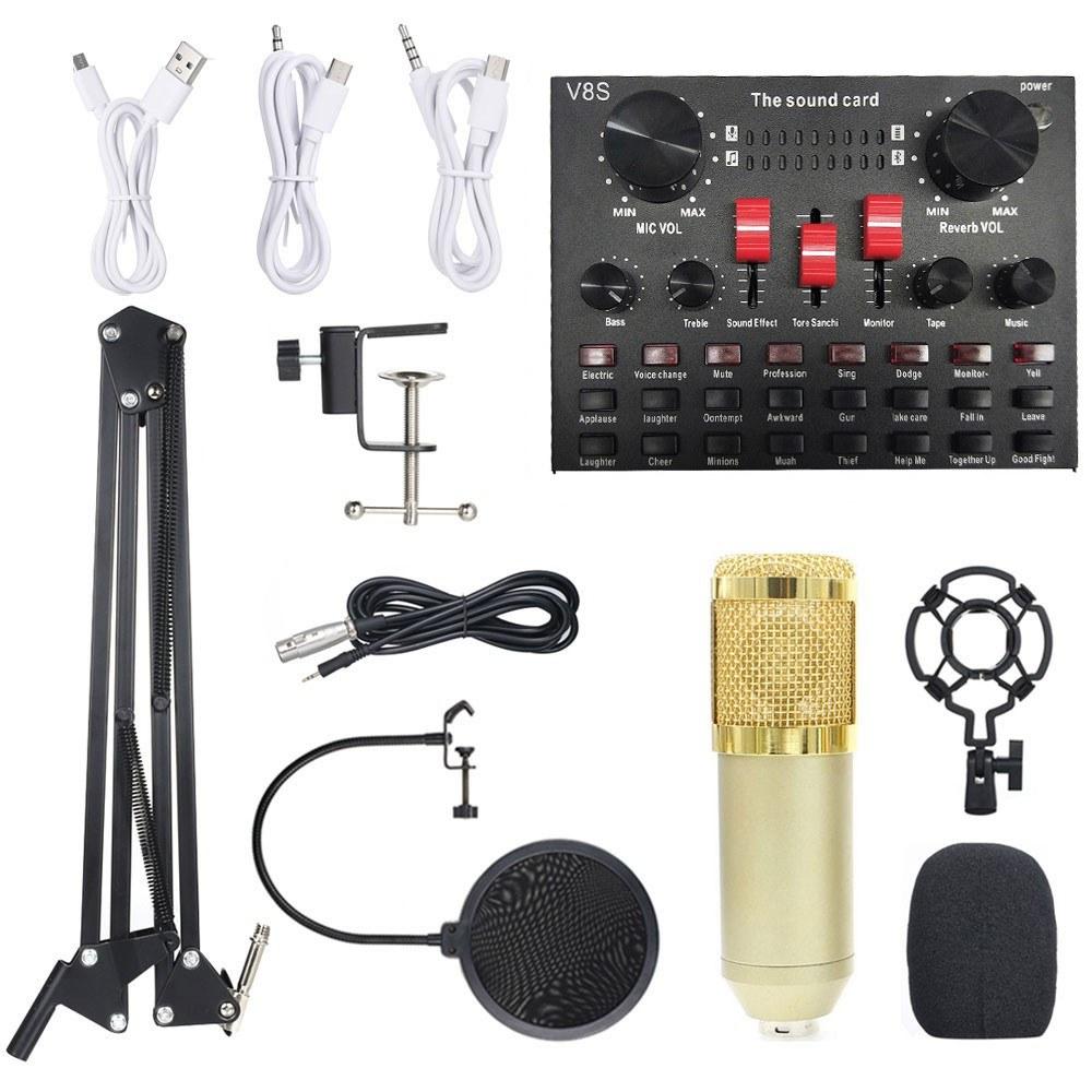 Pro Audio Equipment |   Multi-functional Live Sound Card BM800 Microphone Set Audio Recording Equipments (Black & Gold) Gold Musical Instruments Gold