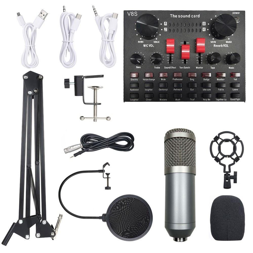 Pro Audio Equipment |   Multi-functional Live Sound Card BM800 Microphone Set Audio Recording Equipments (Black & Gold) Grey&Silver Musical Instruments Grey&Silver