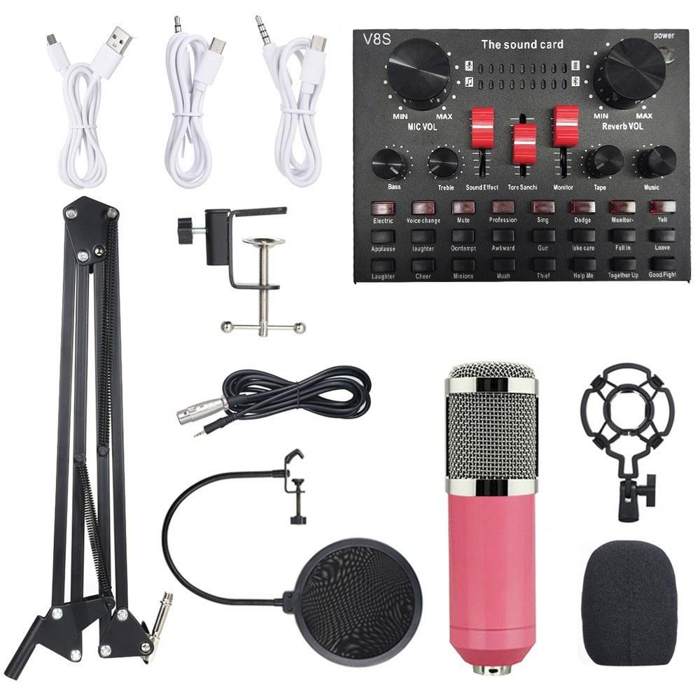 Pro Audio Equipment |   Multi-functional Live Sound Card BM800 Microphone Set Audio Recording Equipments (Black & Gold) Pink Silver Musical Instruments Pink Silver