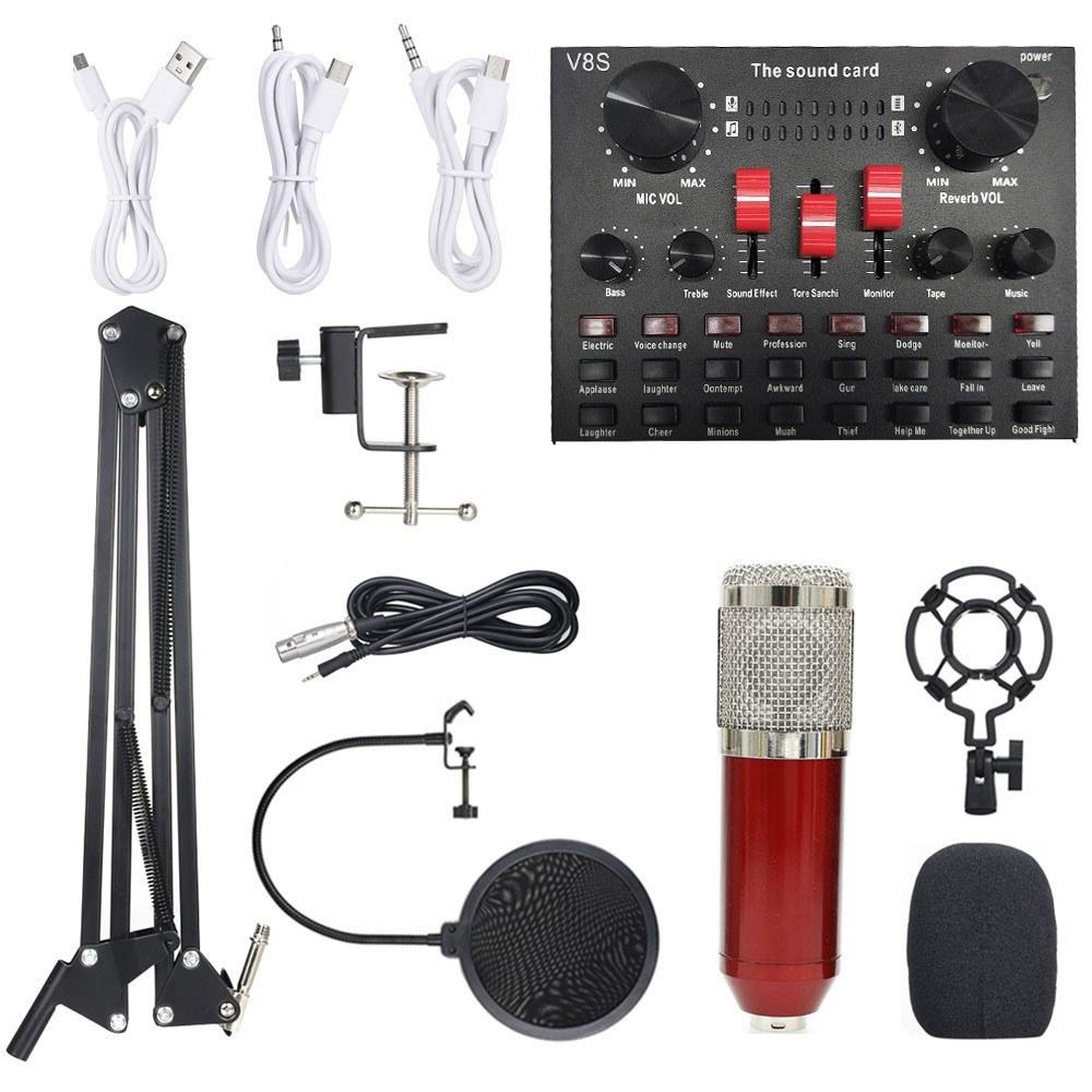 Pro Audio Equipment |   Multi-functional Live Sound Card BM800 Microphone Set Audio Recording Equipments (Black & Gold) Silver+Red Musical Instruments Pro Audio Equipment