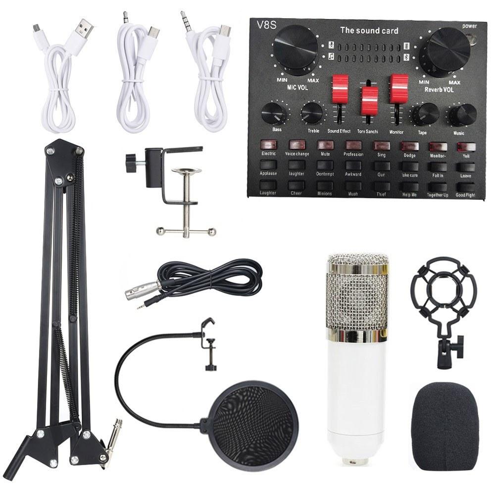 Pro Audio Equipment |   Multi-functional Live Sound Card BM800 Microphone Set Audio Recording Equipments (Black & Gold) White Silver Musical Instruments Pro Audio Equipment