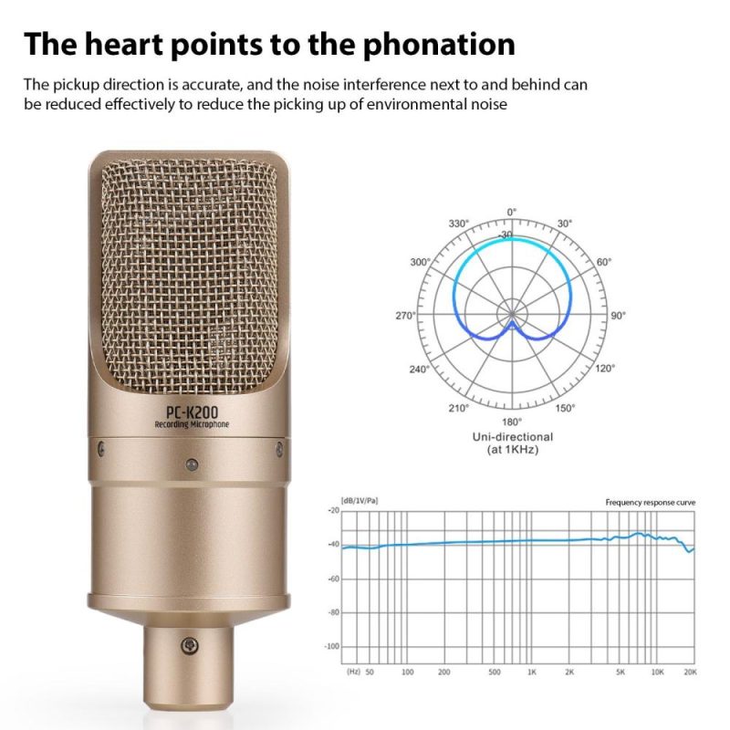 Pro Audio Equipment |   PC-K200 Condenser Microphone – Superior Sound for Recording and Podcasting Golden Musical Instruments Golden