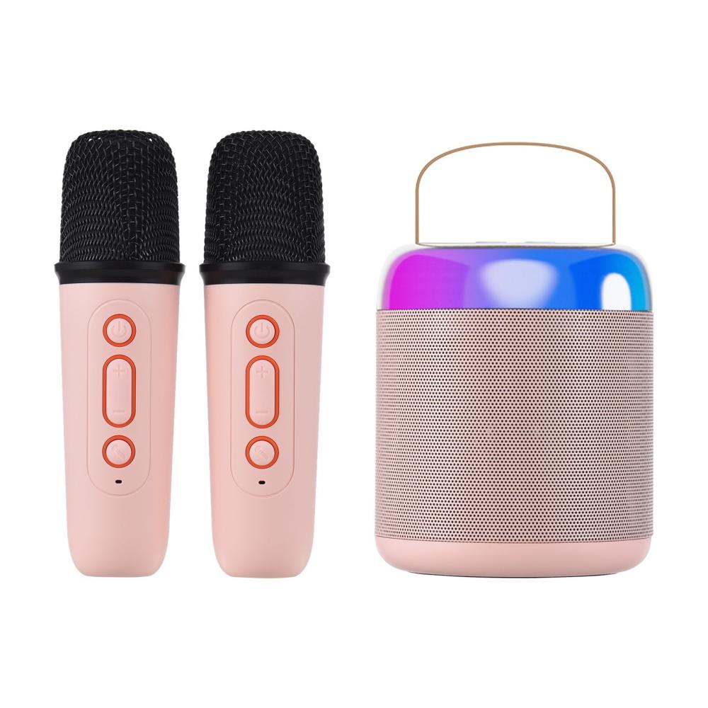 Pro Audio Equipment |   Portable Microphone & Sound Box Set Mini Karaoke Machine BT Speaker with 2 Microphones Pink Musical Instruments Pink