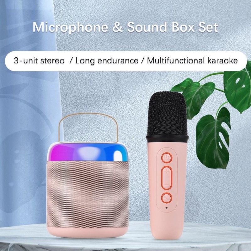 Pro Audio Equipment |   Portable Microphone & Sound Box Set Mini Karaoke Machine BT Speaker with 2 Microphones Pink Musical Instruments Pink