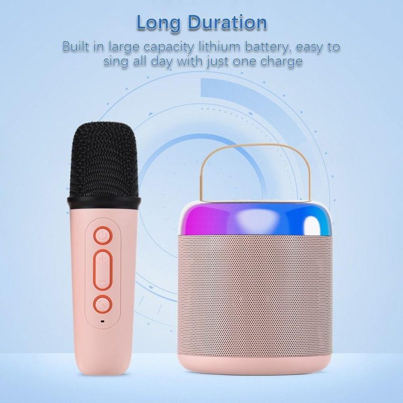 Pro Audio Equipment |   Portable Microphone & Sound Box Set Mini Karaoke Machine BT Speaker with 2 Microphones Pink Musical Instruments Pink